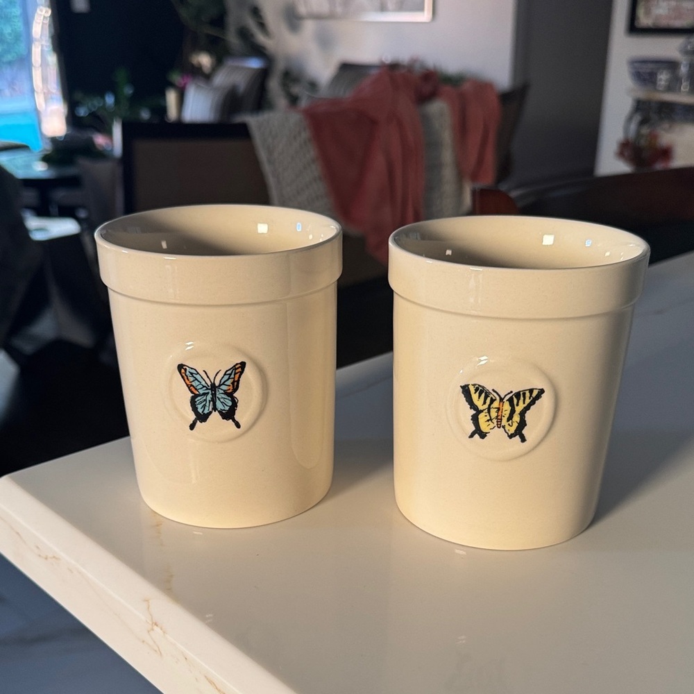 Rae Dunn Butterfly Design Cream Ceramic jars